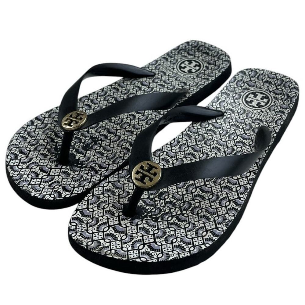 Tory Burch Rubber Flip Flop Sandals Black Outdoor Size 6